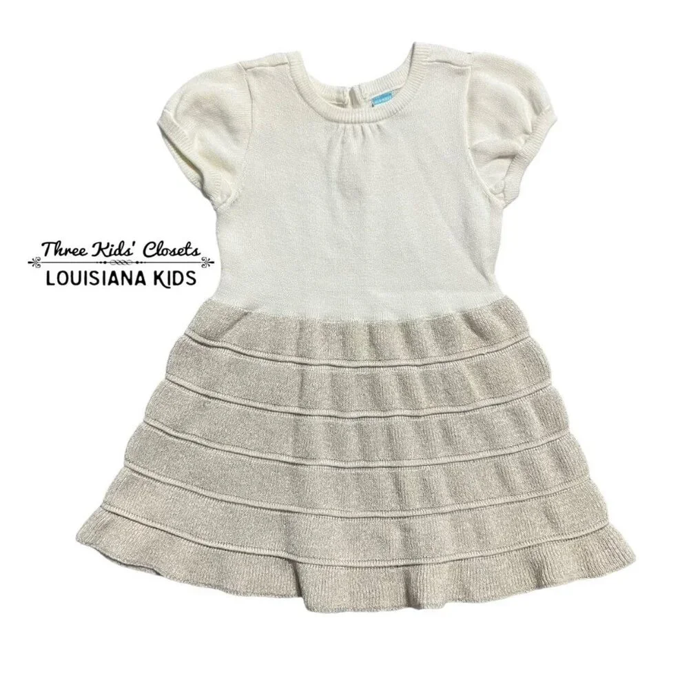 Old Navy 12-18m Cream & Gold Metallic Sweater Dress